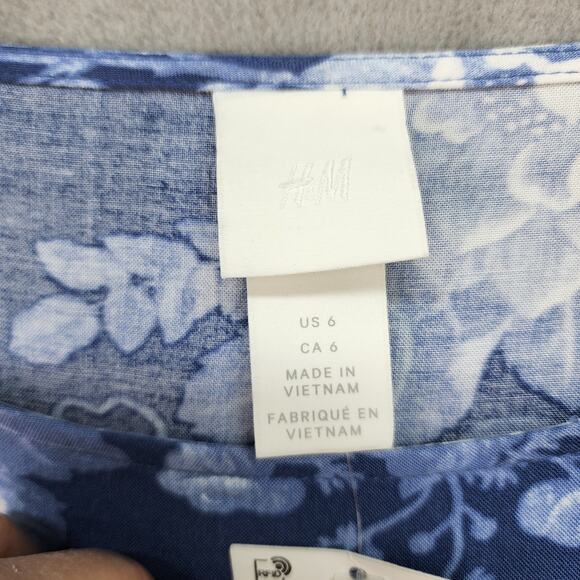 NWT H&M Women’s Dress SZ 6 Blue Floral Viscose 3/4 Sleeve Modest Workwear Church - Picture 8 of 11